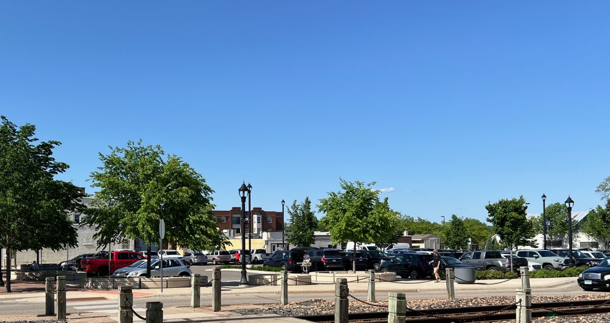 Parking lot at northeast corner of Second Ave. and Lewis St. Former Shakopee Fire Department. (May 2024)