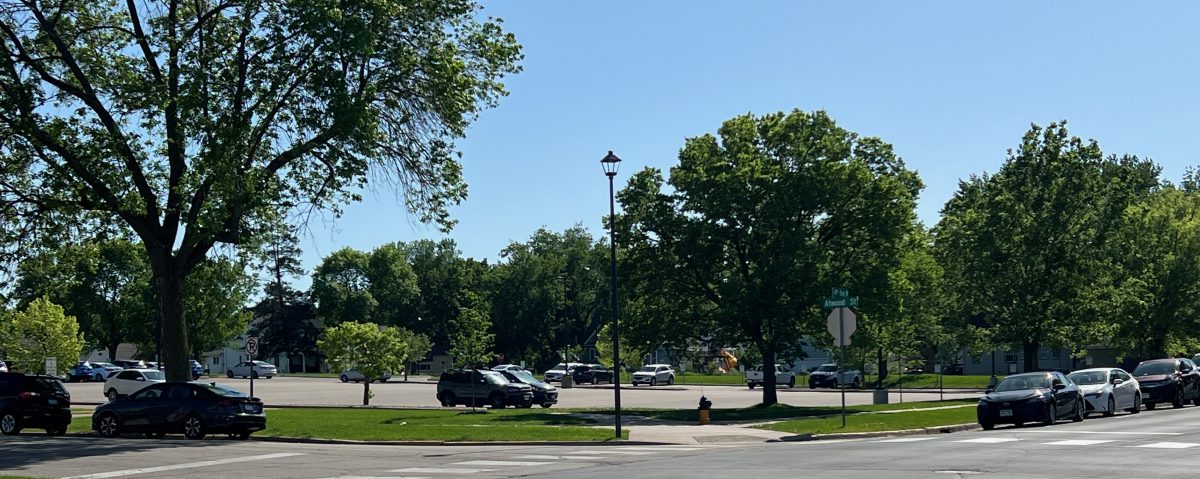 Parking lot at southwest corner of Atwood St. and Fourth Ave. Former St. Francis Home. (May 2024)